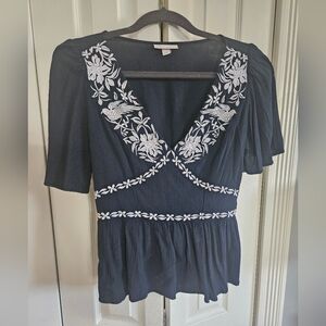 Target Knox Rose Navy Embroidered Top Size M